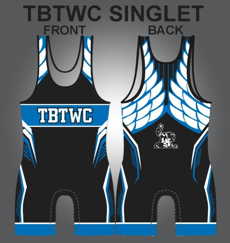 TBTWC black and blue winged singlet front and back manufacturing artwork