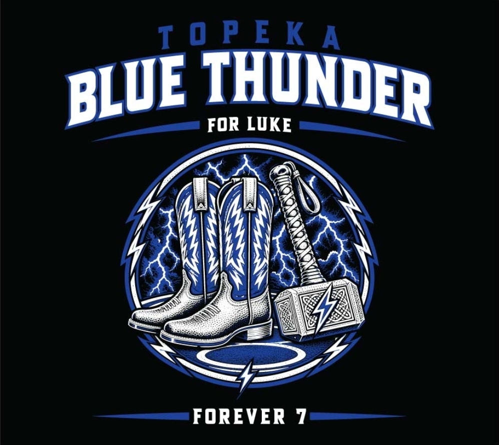 Topeka Blue Thunder for Luke boots and hammer memorial design with Forever 7, for the back.